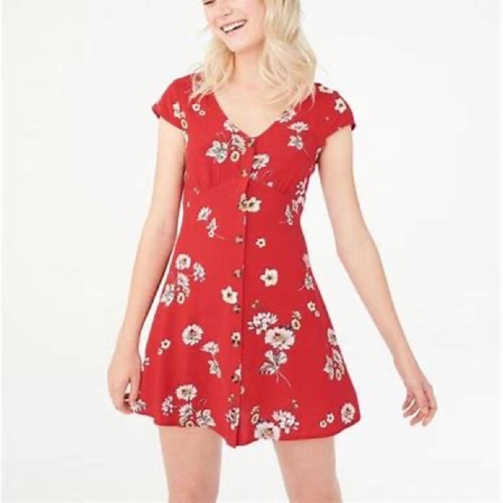 Aeropostale Red Floral Short Sleeve Mini Dress Size Small